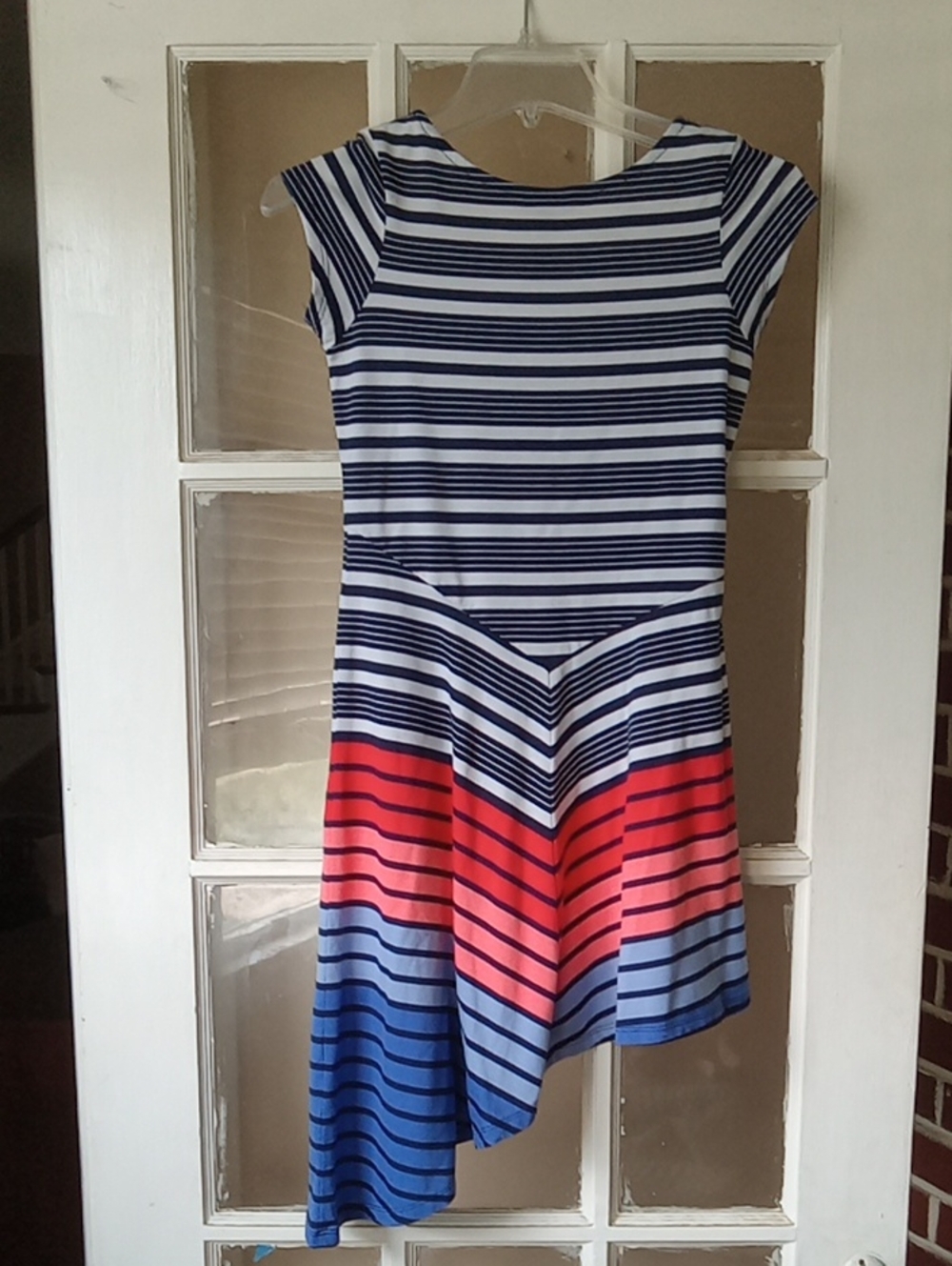 Tommy Hilfiger Navy, White & Coral Striped Asymmetric Hem Dress - Picture 2 of 5